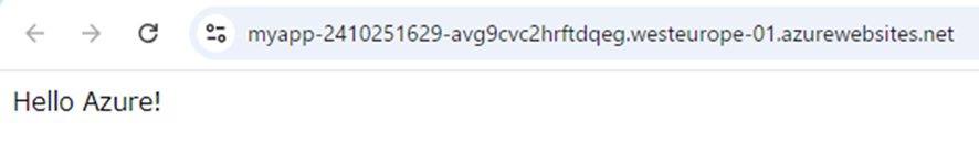 「Hello Azure!」と表示されている画面