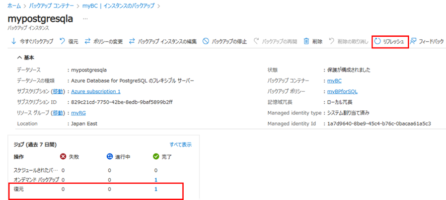 復元が完了していることを確認している画面